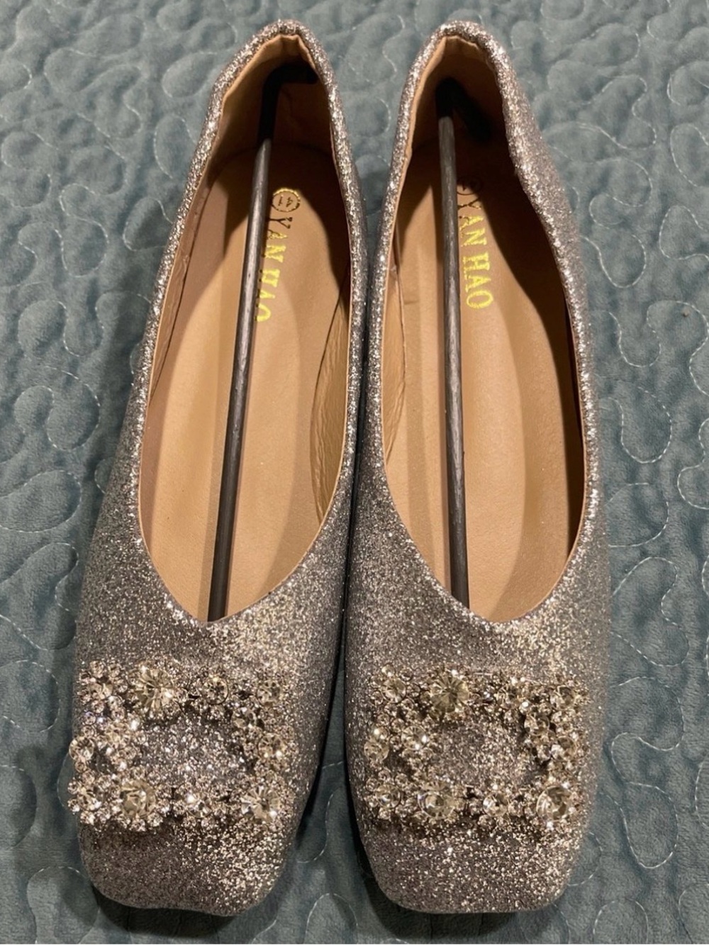 Glitter Crystal Buckle Women’s Flats - Silver